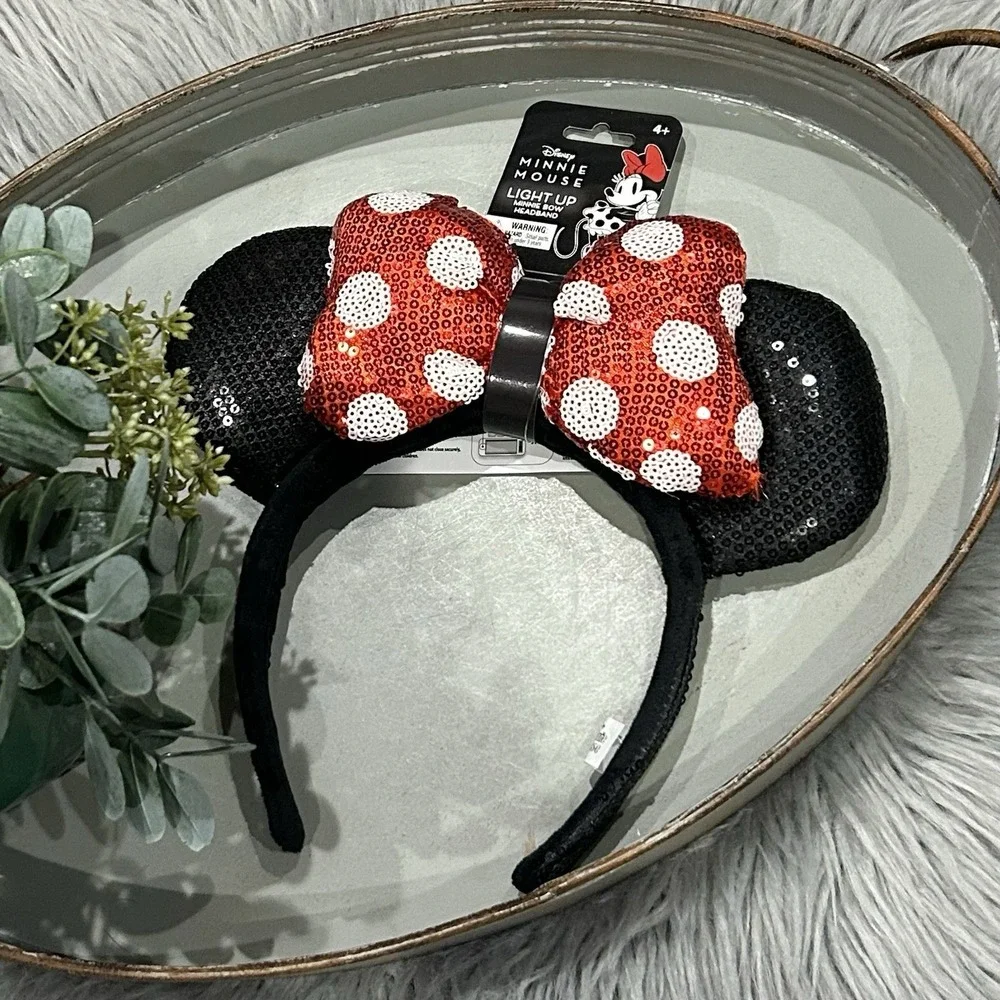 Disney Minnie Mouse Light Up Sequin‎ Minnie Bow Headband NEW